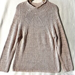 NIC+ZOE Sweater L Large‎ Knit Mock Neck Beige Rose Pink
